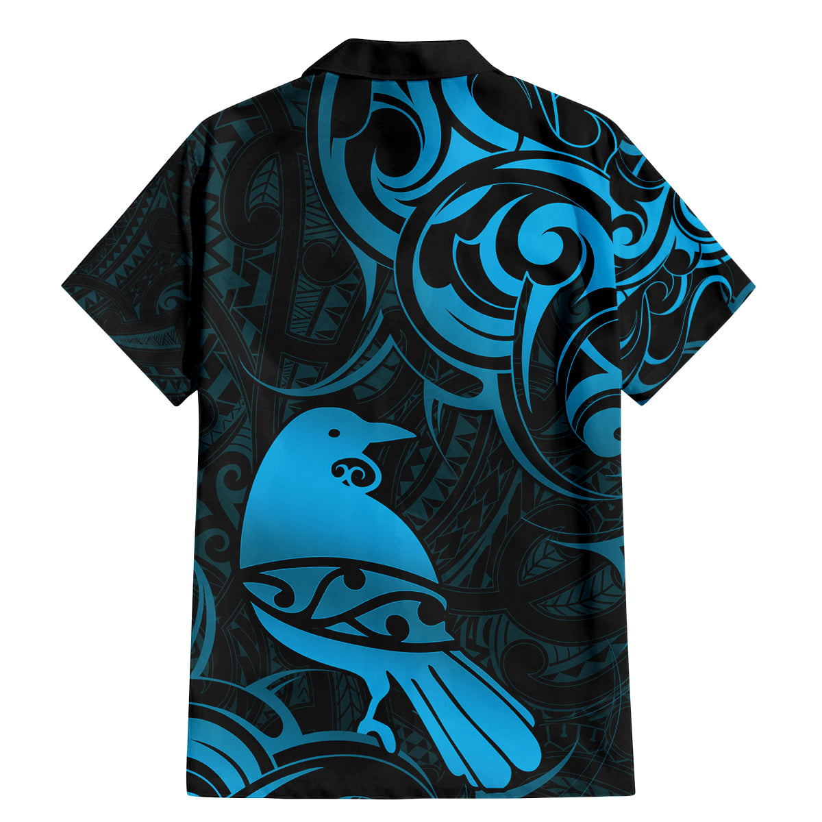 New Zealand Tui Bird Family Matching Mermaid Dress and Hawaiian Shirt Aotearoa Maori Pattern - Blue