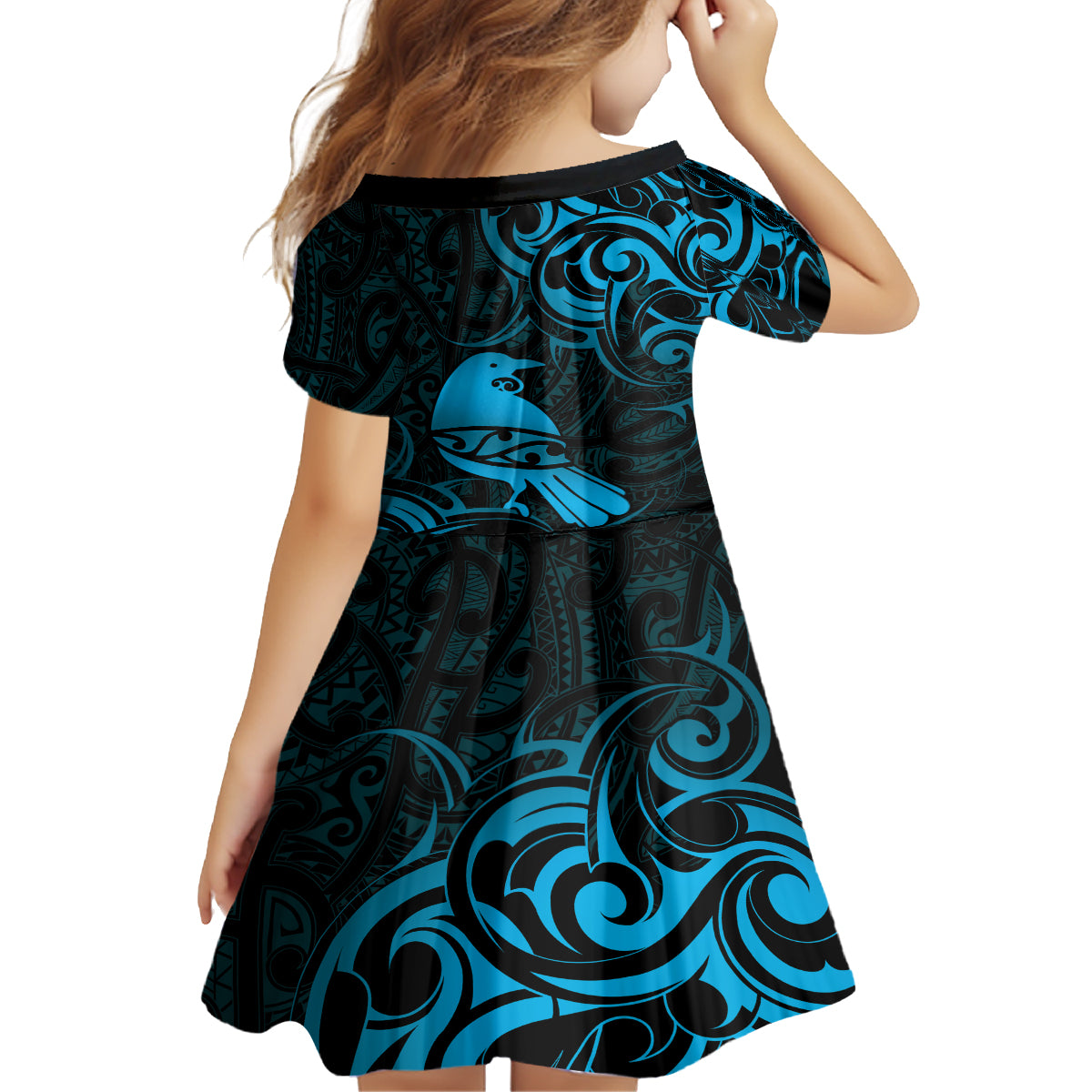New Zealand Tui Bird Family Matching Tank Maxi Dress and Hawaiian Shirt Aotearoa Maori Pattern - Blue