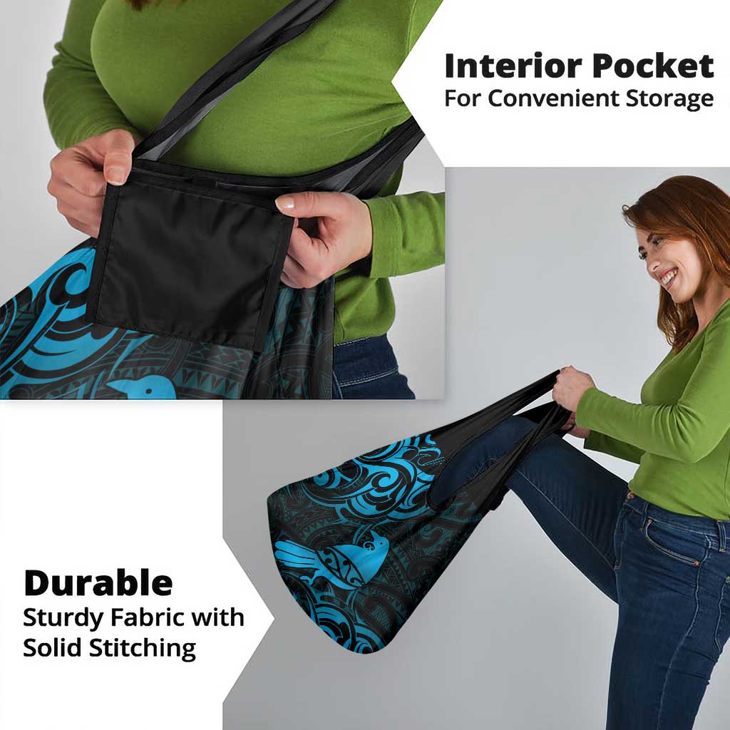 New Zealand Tui Bird Grocery Bag Aotearoa Maori Pattern - Blue