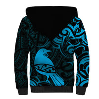New Zealand Tui Bird Sherpa Hoodie Aotearoa Maori Pattern - Blue