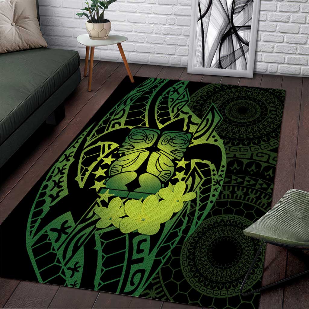 Kia Orana Kuki Airani Area Rug Cook Islands Tangaroa God Tatau Green