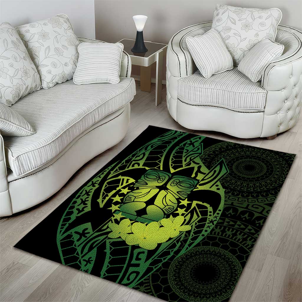 Kia Orana Kuki Airani Area Rug Cook Islands Tangaroa God Tatau Green