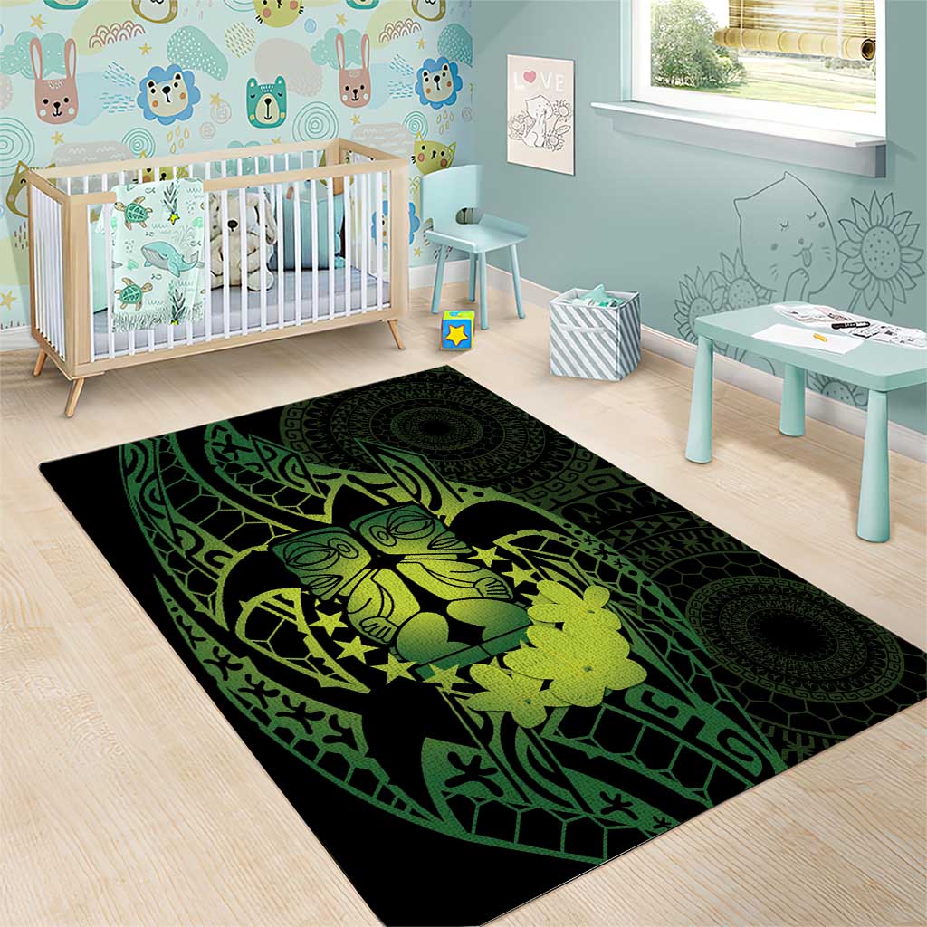 Kia Orana Kuki Airani Area Rug Cook Islands Tangaroa God Tatau Green