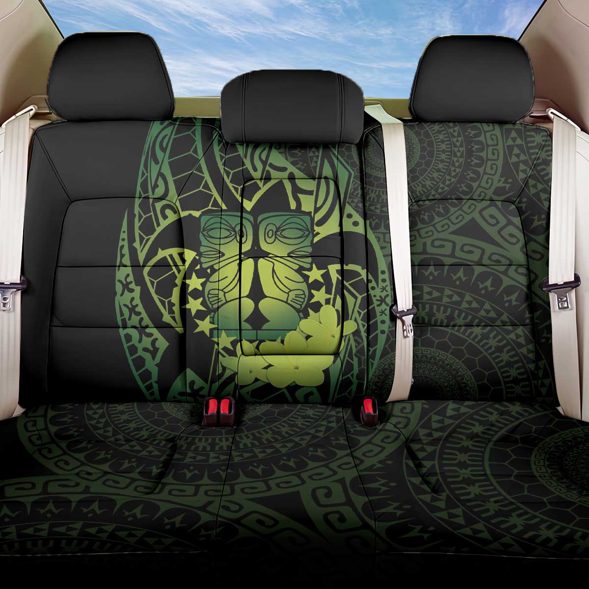 Kia Orana Kuki Airani Back Car Seat Cover Cook Islands Tangaroa God Tatau Green