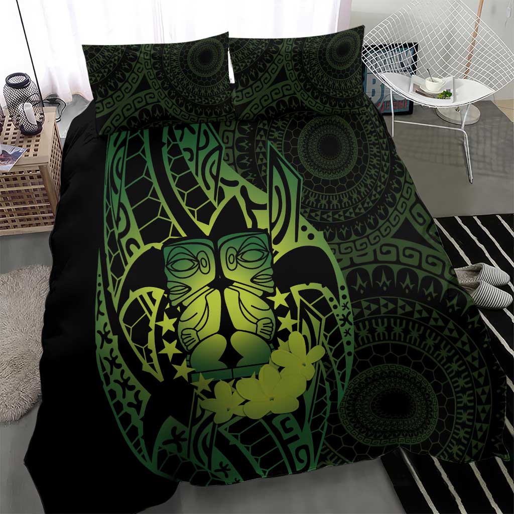 Kia Orana Kuki Airani Bedding Set Cook Islands Tangaroa God Tatau Green