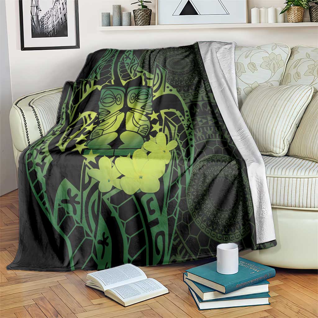 Kia Orana Kuki Airani Blanket Cook Islands Tangaroa God Tatau Green