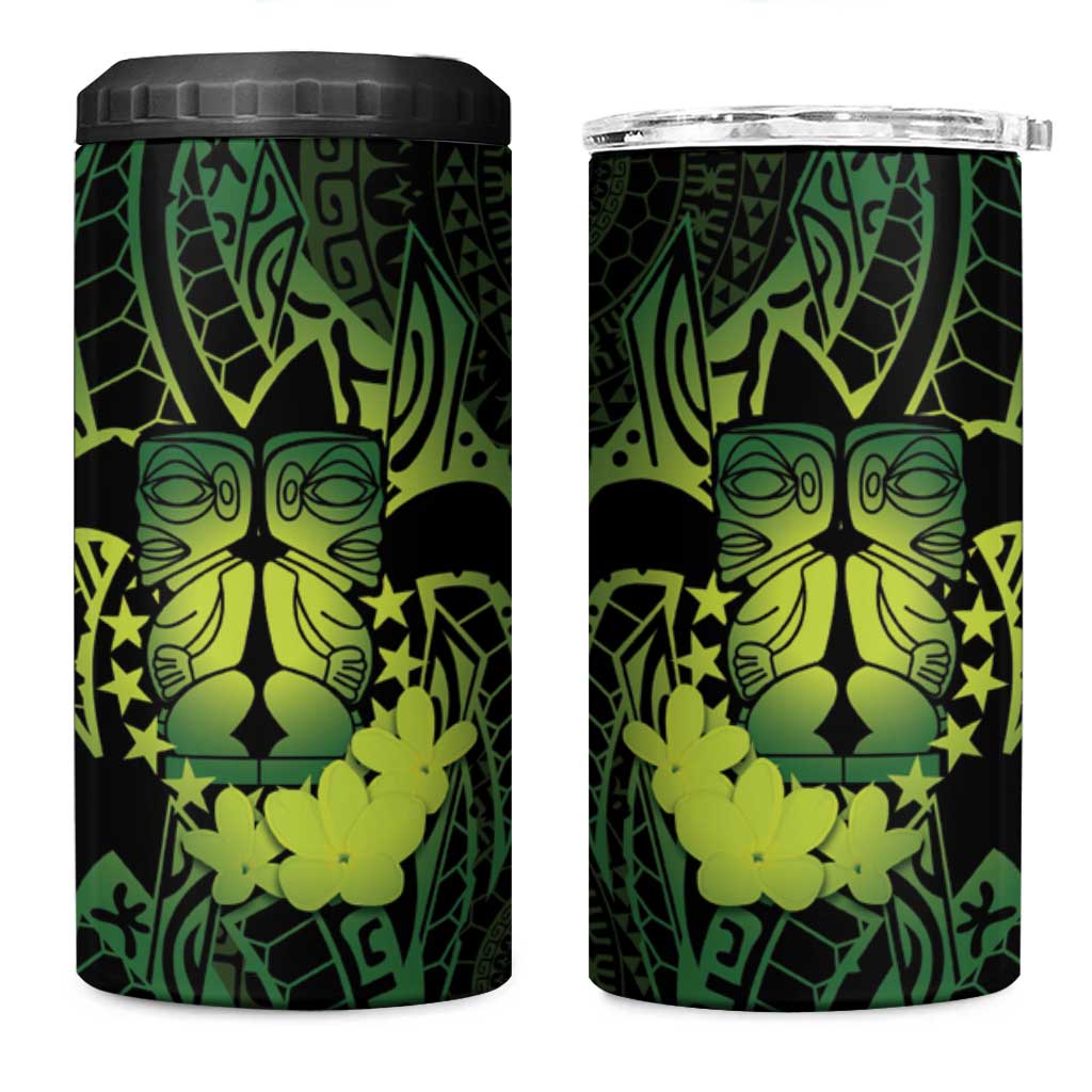 Kia Orana Kuki Airani 4 in 1 Can Cooler Tumbler Cook Islands Tangaroa God Tatau Green