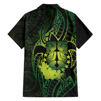 Kia Orana Kuki Airani Family Matching Off The Shoulder Long Sleeve Dress and Hawaiian Shirt Cook Islands Tangaroa God Tatau Green