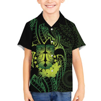 Kia Orana Kuki Airani Family Matching Off The Shoulder Long Sleeve Dress and Hawaiian Shirt Cook Islands Tangaroa God Tatau Green