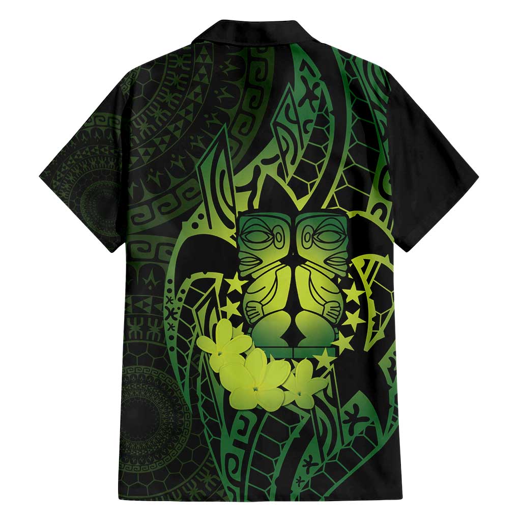 Kia Orana Kuki Airani Family Matching Off Shoulder Short Dress and Hawaiian Shirt Cook Islands Tangaroa God Tatau Green