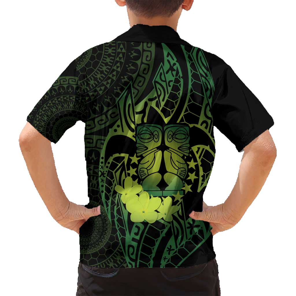 Kia Orana Kuki Airani Family Matching Puletasi and Hawaiian Shirt Cook Islands Tangaroa God Tatau Green