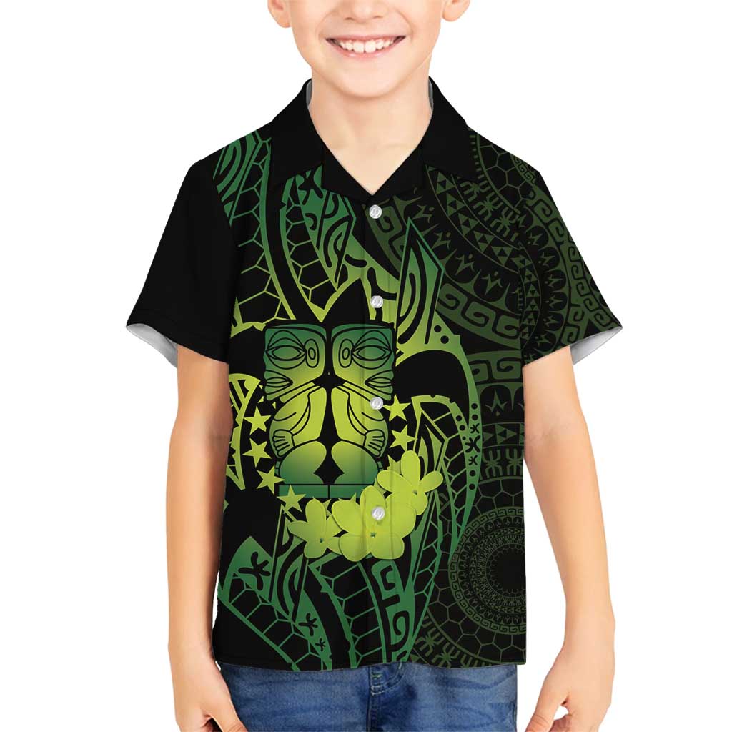 Kia Orana Kuki Airani Family Matching Puletasi and Hawaiian Shirt Cook Islands Tangaroa God Tatau Green