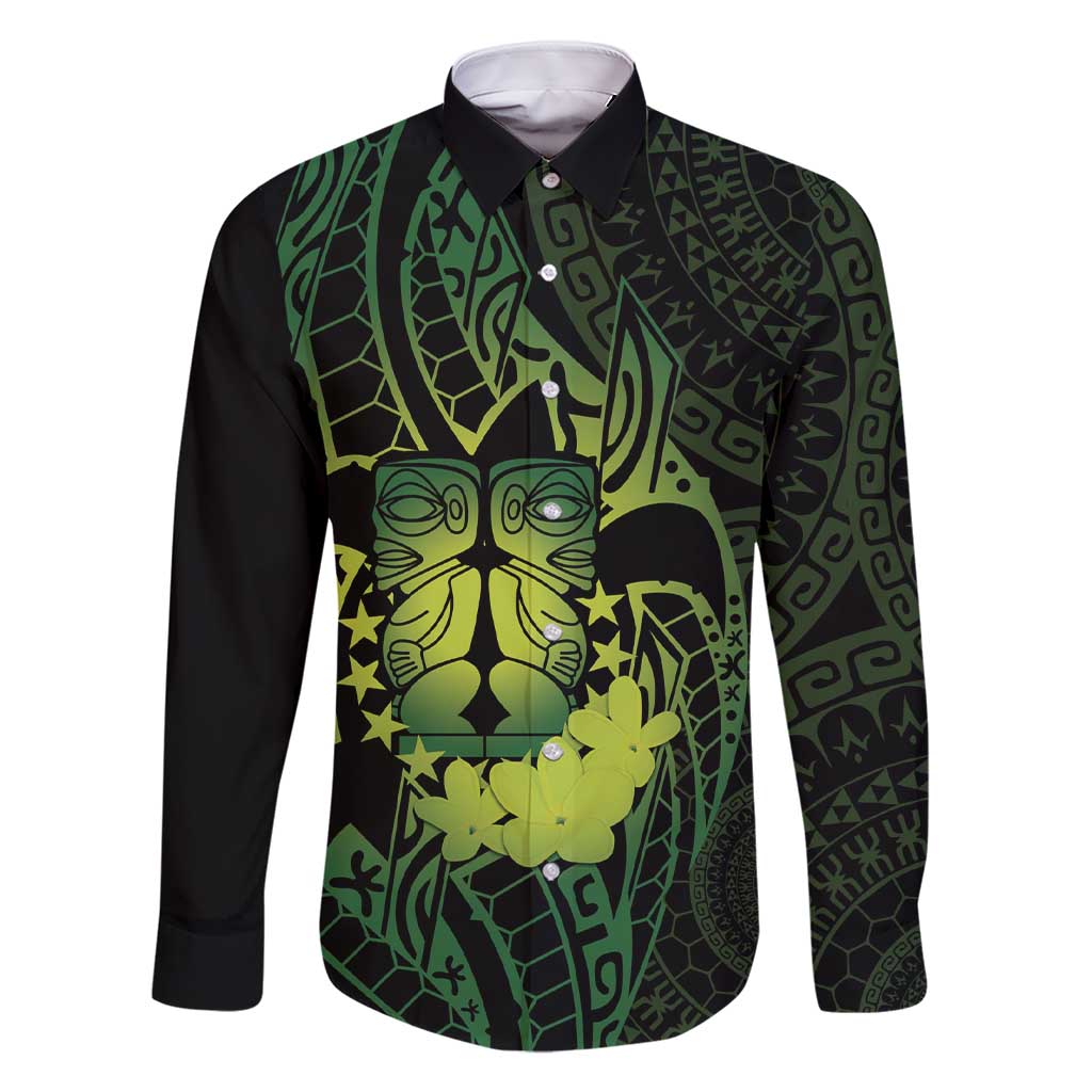 Kia Orana Kuki Airani Family Matching Short Sleeve Bodycon Dress and Hawaiian Shirt Cook Islands Tangaroa God Tatau Green