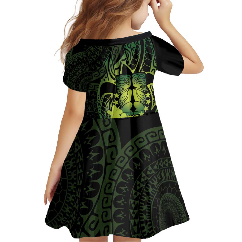 Kia Orana Kuki Airani Family Matching Summer Maxi Dress and Hawaiian Shirt Cook Islands Tangaroa God Tatau Green