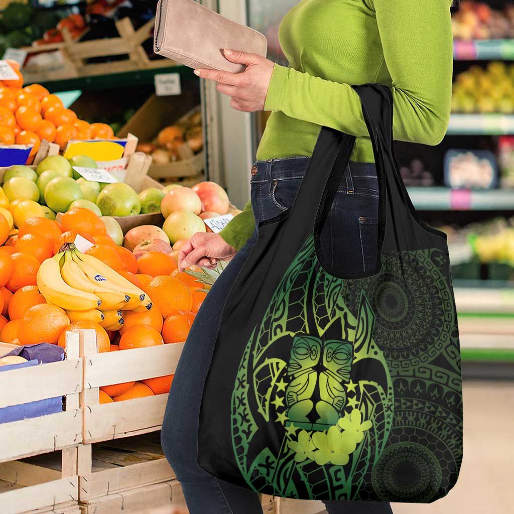 Kia Orana Kuki Airani Grocery Bag Cook Islands Tangaroa God Tatau Green