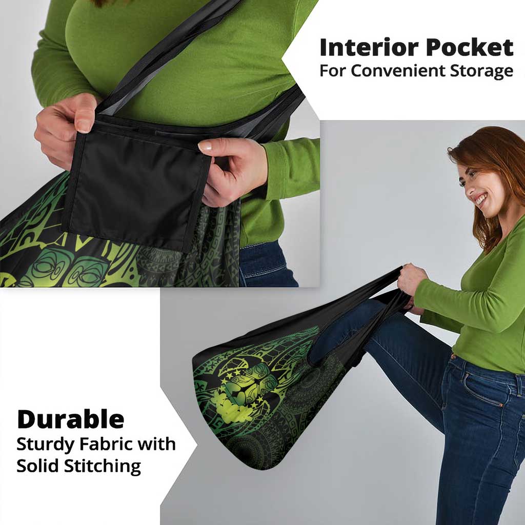 Kia Orana Kuki Airani Grocery Bag Cook Islands Tangaroa God Tatau Green