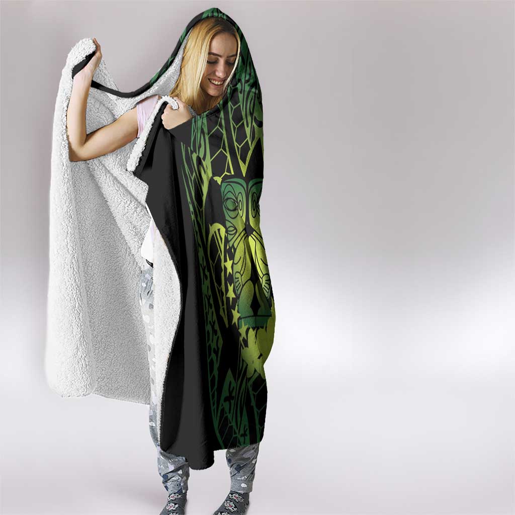 Kia Orana Kuki Airani Hooded Blanket Cook Islands Tangaroa God Tatau Green