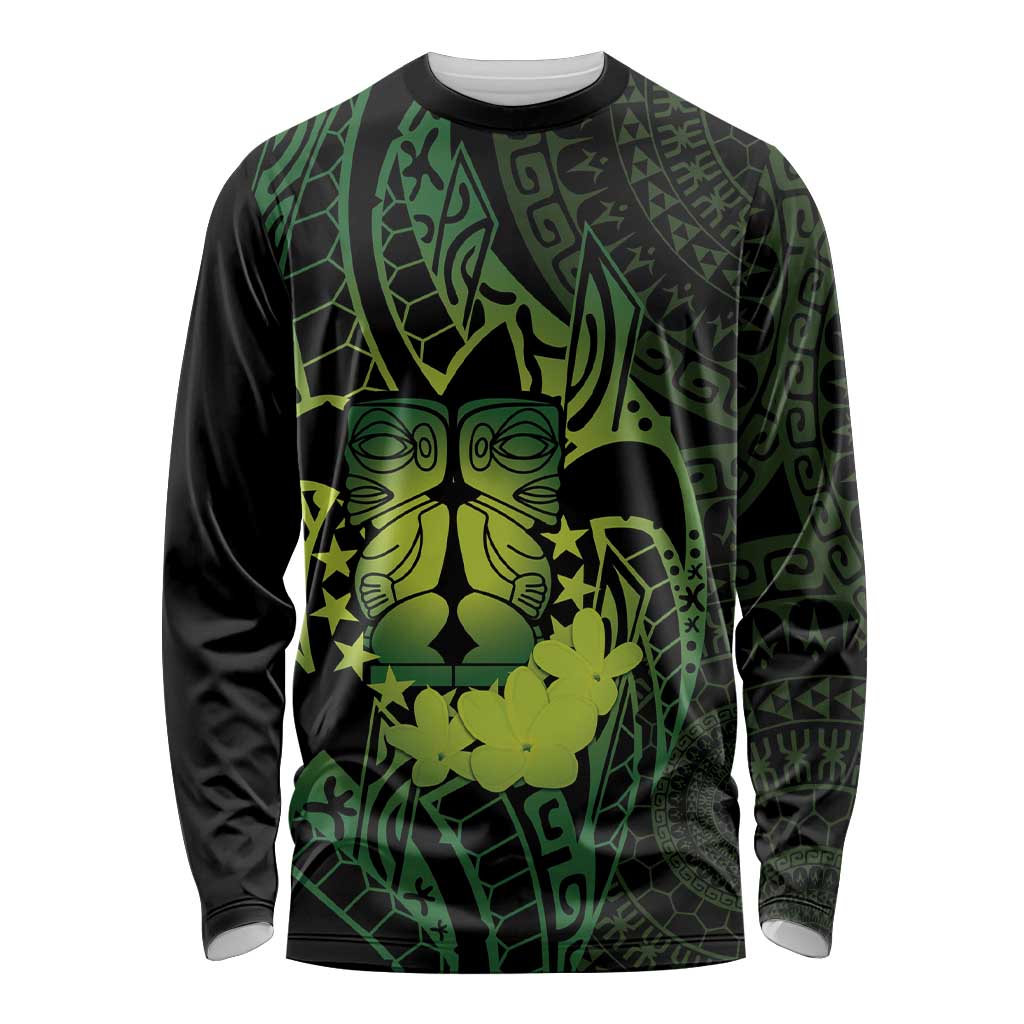 Kia Orana Kuki Airani Long Sleeve Shirt Cook Islands Tangaroa God Tatau Green LT14 Unisex Green - Polynesian Pride