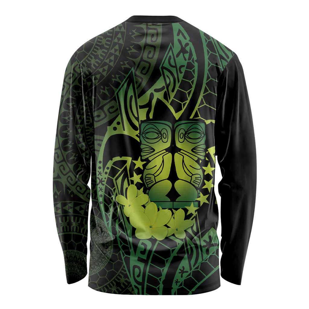 Kia Orana Kuki Airani Long Sleeve Shirt Cook Islands Tangaroa God Tatau Green LT14 - Polynesian Pride