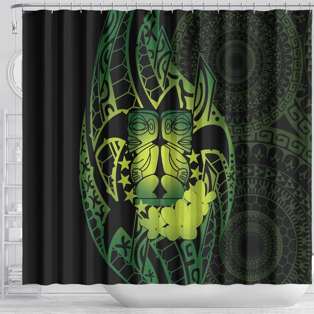 Kia Orana Kuki Airani Shower Curtain Cook Islands Tangaroa God Tatau Green