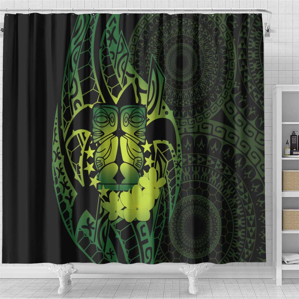 Kia Orana Kuki Airani Shower Curtain Cook Islands Tangaroa God Tatau Green