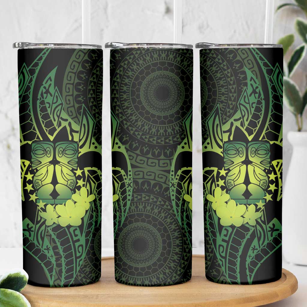 Kia Orana Kuki Airani Skinny Tumbler Cook Islands Tangaroa God Tatau Green