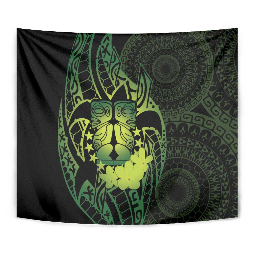 Kia Orana Kuki Airani Tapestry Cook Islands Tangaroa God Tatau Green