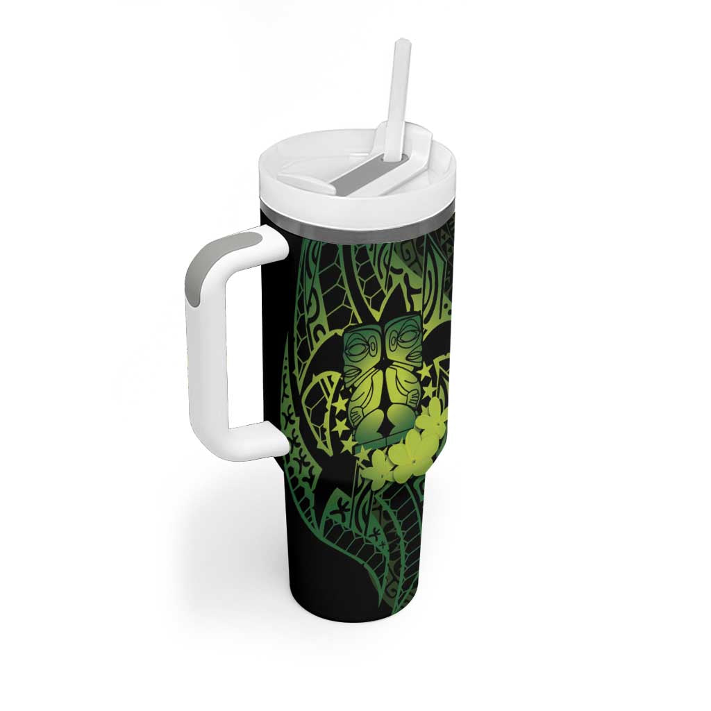 Kia Orana Kuki Airani Tumbler With Handle Cook Islands Tangaroa God Tatau Green