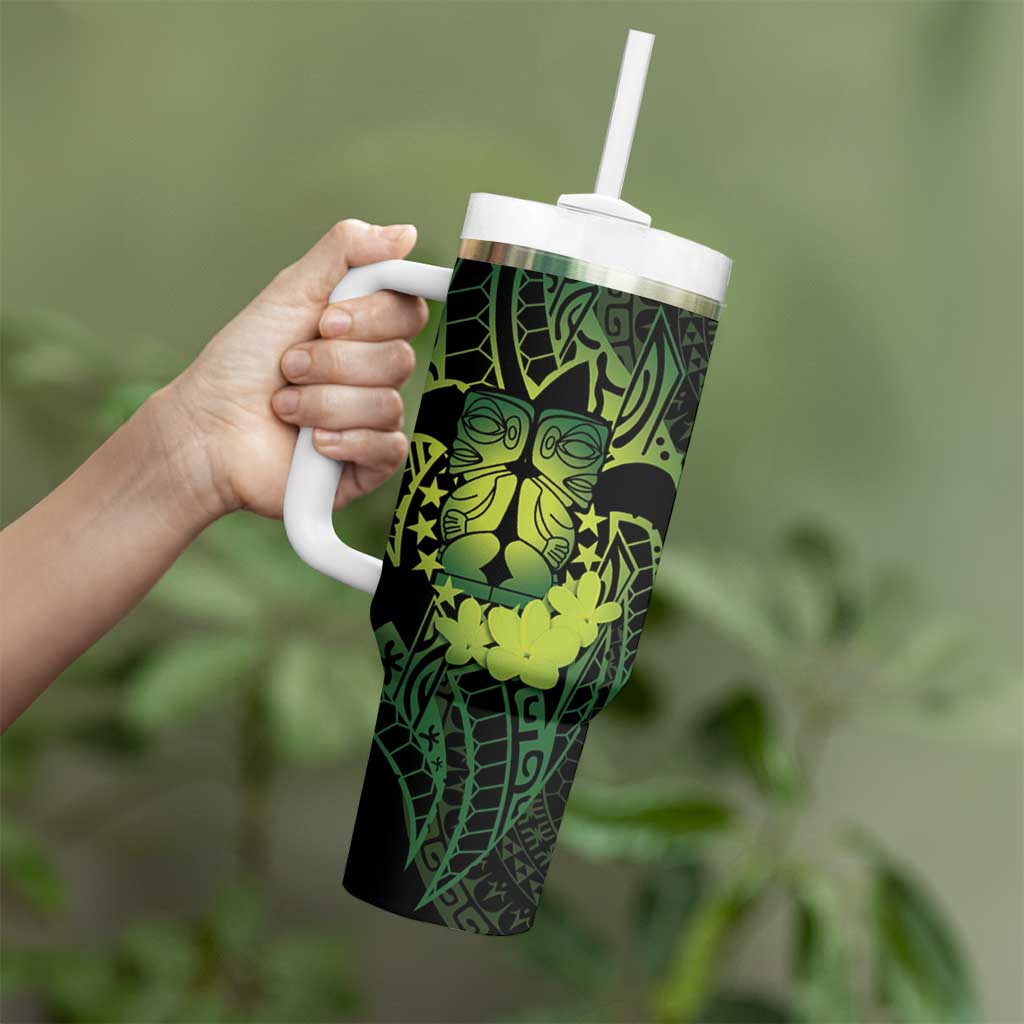 Kia Orana Kuki Airani Tumbler With Handle Cook Islands Tangaroa God Tatau Green