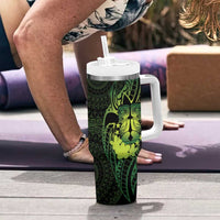 Kia Orana Kuki Airani Tumbler With Handle Cook Islands Tangaroa God Tatau Green