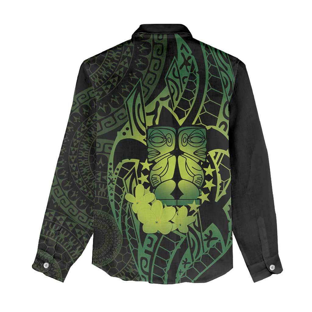 Kia Orana Kuki Airani Women Casual Shirt Cook Islands Tangaroa God Tatau Green