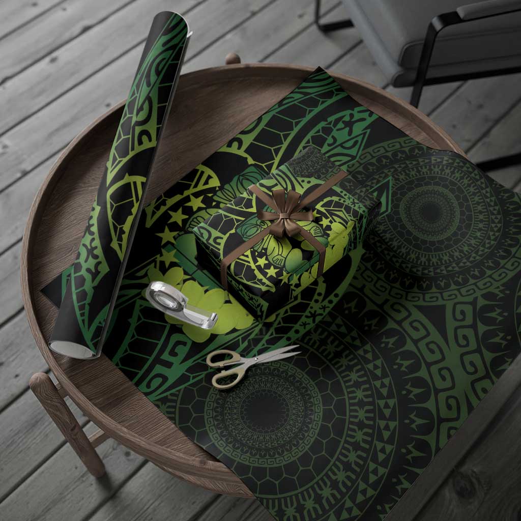 Kia Orana Kuki Airani Wrapping Paper Cook Islands Tangaroa God Tatau Green - Polynesian Pride