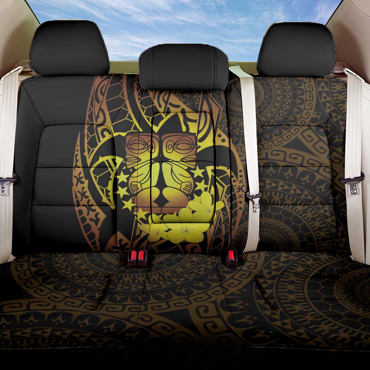 Kia Orana Kuki Airani Back Car Seat Cover Cook Islands Tangaroa God Tatau Gold