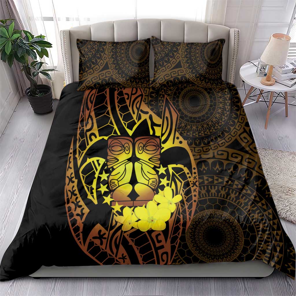 Kia Orana Kuki Airani Bedding Set Cook Islands Tangaroa God Tatau Gold