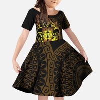 Kia Orana Kuki Airani Family Matching Long Sleeve Bodycon Dress and Hawaiian Shirt Cook Islands Tangaroa God Tatau Gold