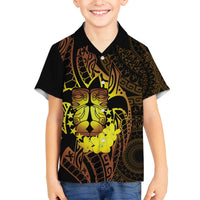 Kia Orana Kuki Airani Family Matching Off The Shoulder Long Sleeve Dress and Hawaiian Shirt Cook Islands Tangaroa God Tatau Gold