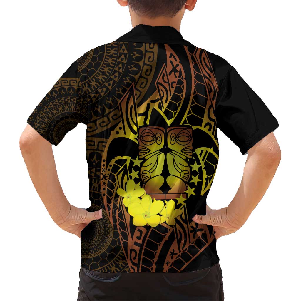 Kia Orana Kuki Airani Family Matching Off Shoulder Short Dress and Hawaiian Shirt Cook Islands Tangaroa God Tatau Gold LT14 - Polynesian Pride