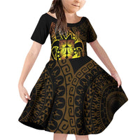Kia Orana Kuki Airani Family Matching Off Shoulder Short Dress and Hawaiian Shirt Cook Islands Tangaroa God Tatau Gold LT14 Daughter's Dress Gold - Polynesian Pride