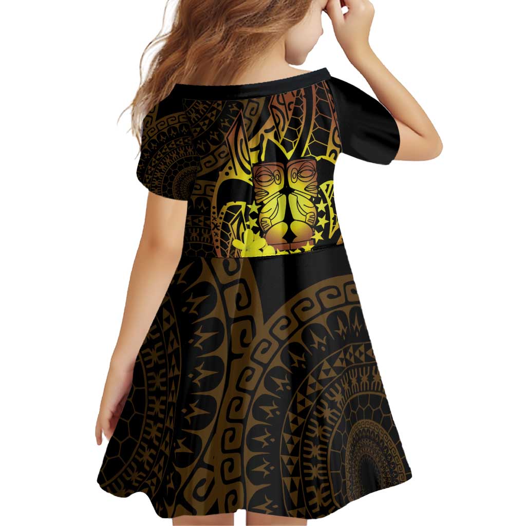 Kia Orana Kuki Airani Family Matching Off Shoulder Short Dress and Hawaiian Shirt Cook Islands Tangaroa God Tatau Gold LT14 - Polynesian Pride