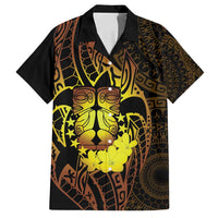 Kia Orana Kuki Airani Family Matching Off Shoulder Short Dress and Hawaiian Shirt Cook Islands Tangaroa God Tatau Gold LT14 Dad's Shirt - Short Sleeve Gold - Polynesian Pride