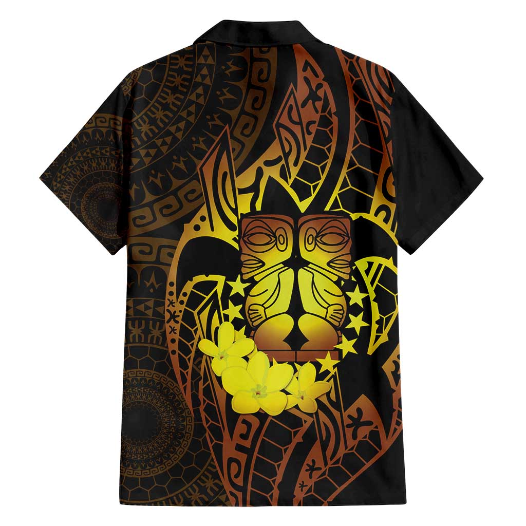 Kia Orana Kuki Airani Family Matching Off Shoulder Short Dress and Hawaiian Shirt Cook Islands Tangaroa God Tatau Gold LT14 - Polynesian Pride