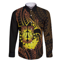 Kia Orana Kuki Airani Family Matching Off Shoulder Short Dress and Hawaiian Shirt Cook Islands Tangaroa God Tatau Gold LT14 Dad's Shirt - Long Sleeve Gold - Polynesian Pride