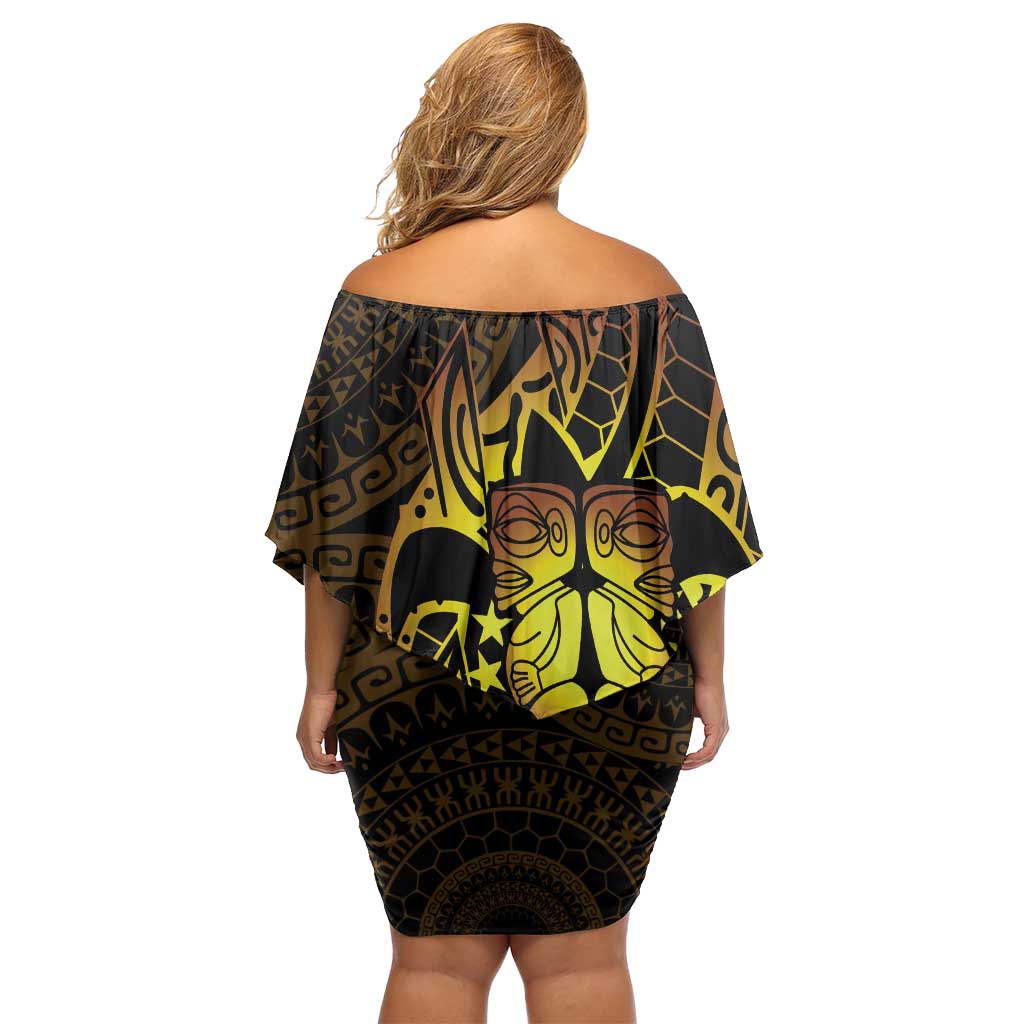 Kia Orana Kuki Airani Family Matching Off Shoulder Short Dress and Hawaiian Shirt Cook Islands Tangaroa God Tatau Gold LT14 - Polynesian Pride