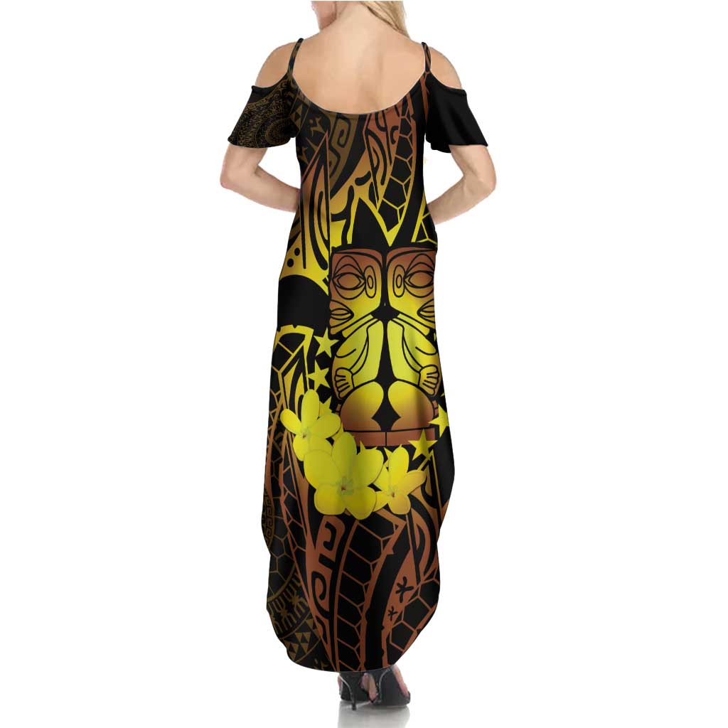 Kia Orana Kuki Airani Family Matching Summer Maxi Dress and Hawaiian Shirt Cook Islands Tangaroa God Tatau Gold