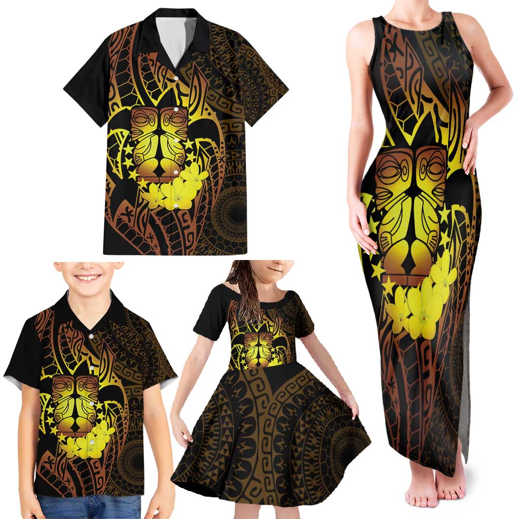 Kia Orana Kuki Airani Family Matching Tank Maxi Dress and Hawaiian Shirt Cook Islands Tangaroa God Tatau Gold