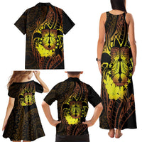 Kia Orana Kuki Airani Family Matching Tank Maxi Dress and Hawaiian Shirt Cook Islands Tangaroa God Tatau Gold