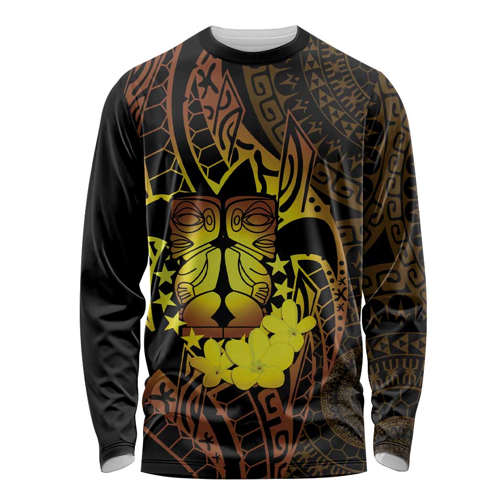 Kia Orana Kuki Airani Long Sleeve Shirt Cook Islands Tangaroa God Tatau Gold LT14 Unisex Gold - Polynesian Pride