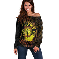 Kia Orana Kuki Airani Off Shoulder Sweater Cook Islands Tangaroa God Tatau Gold