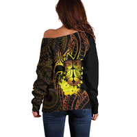 Kia Orana Kuki Airani Off Shoulder Sweater Cook Islands Tangaroa God Tatau Gold