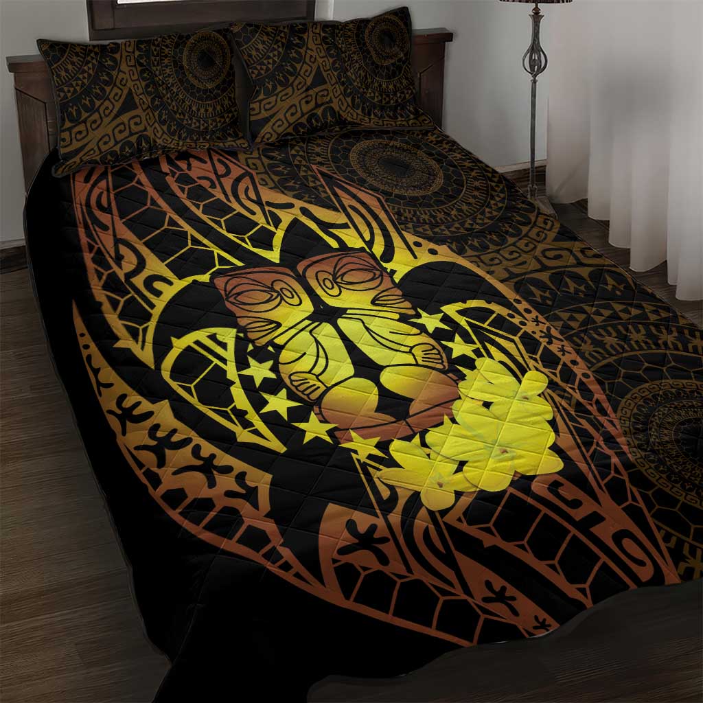 Kia Orana Kuki Airani Quilt Bed Set Cook Islands Tangaroa God Tatau Gold